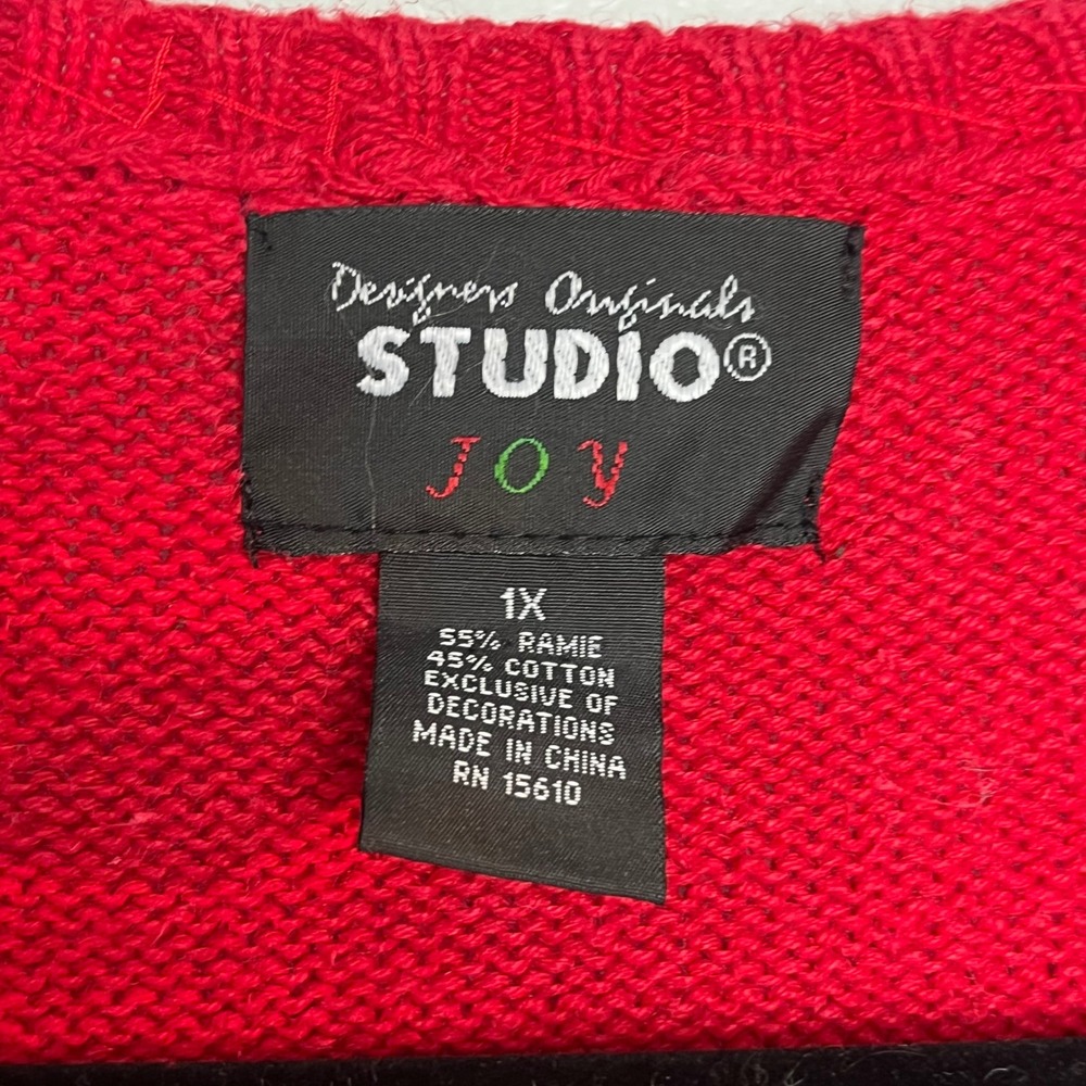 VTG 90s Red Snowman Beaded Sequin Zipper Holiday Christmas Sweater Jacket XL 1X - Picture 5 of 5